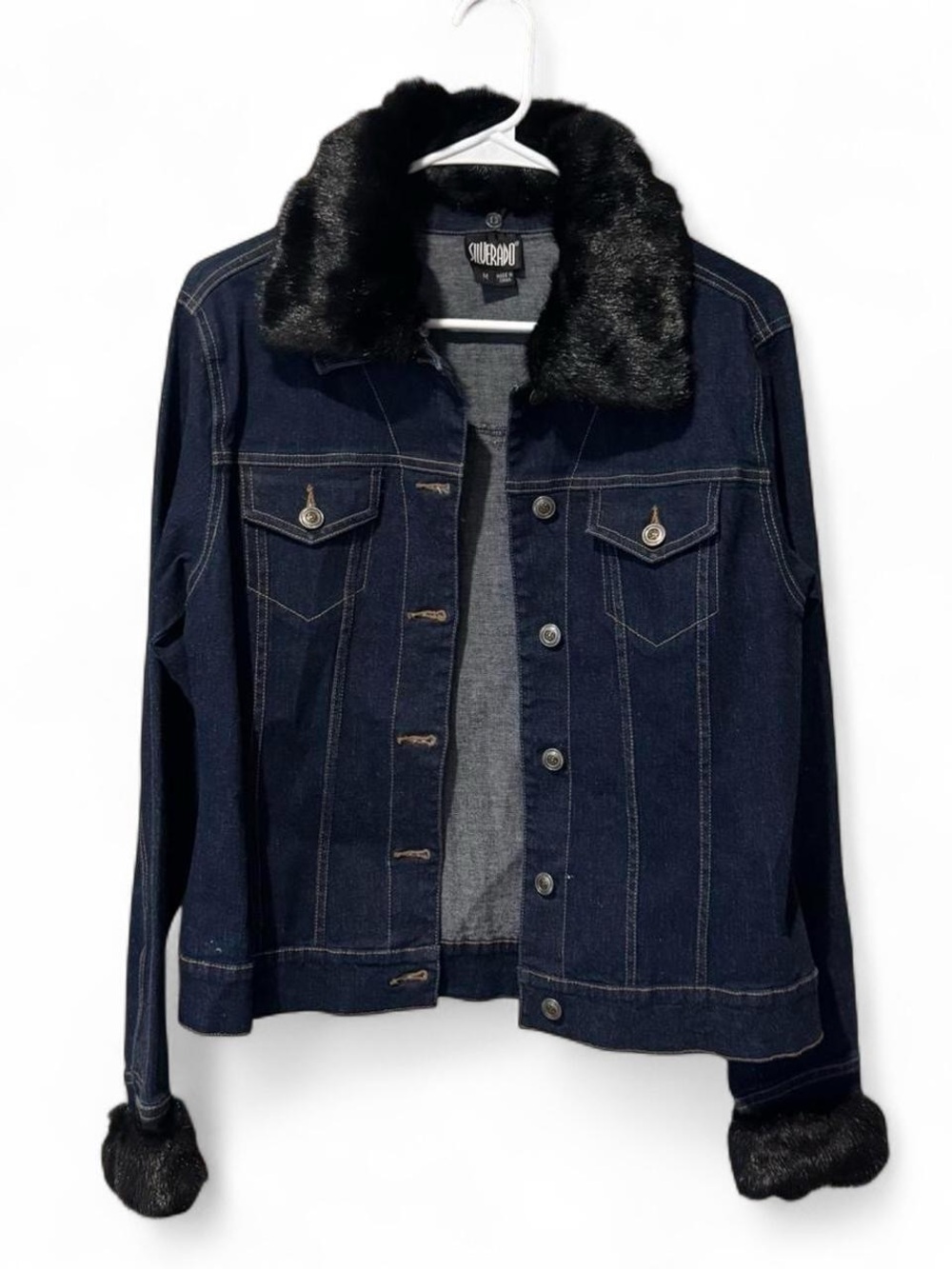 Silverado Dark Indigo Denim Jacket with Black Faux Fur Trim